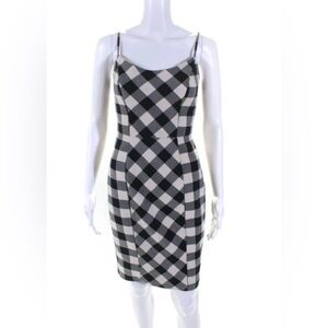 Black Halo Sexy‎ Black & White Plaid Dress Spaghetti Strap Sheath Dress Classic